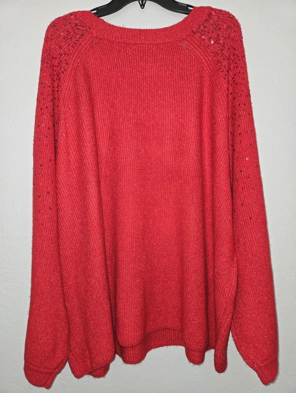 Vince Camuto Sequin-Embellished Red Scoop Neck Sweater NWT